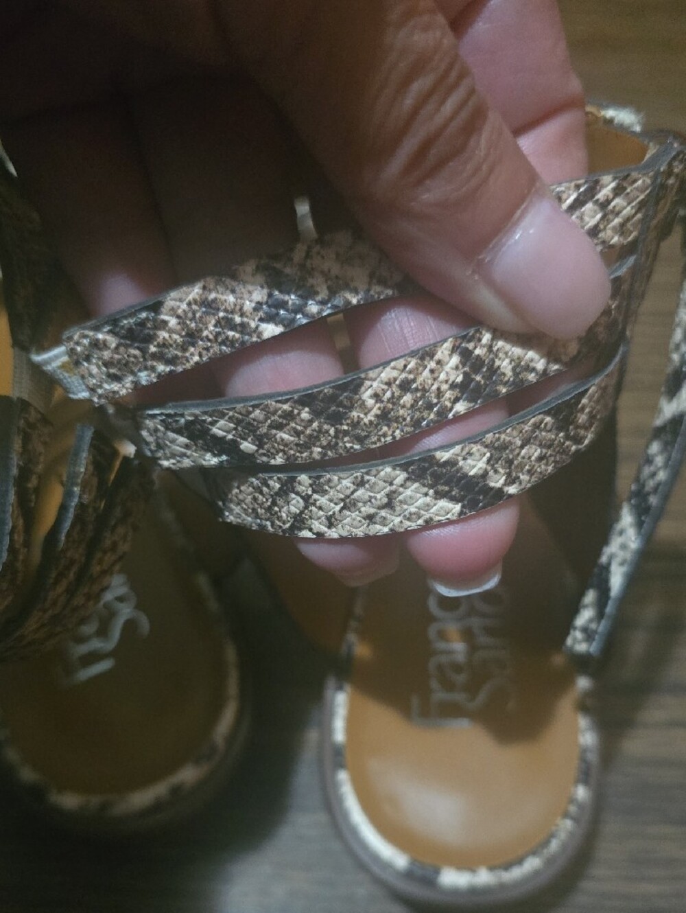 NEW NEVER WORN Franco Sarto Snake-Print Strappy Samdals in Brown and Cream - Picture 10 of 11